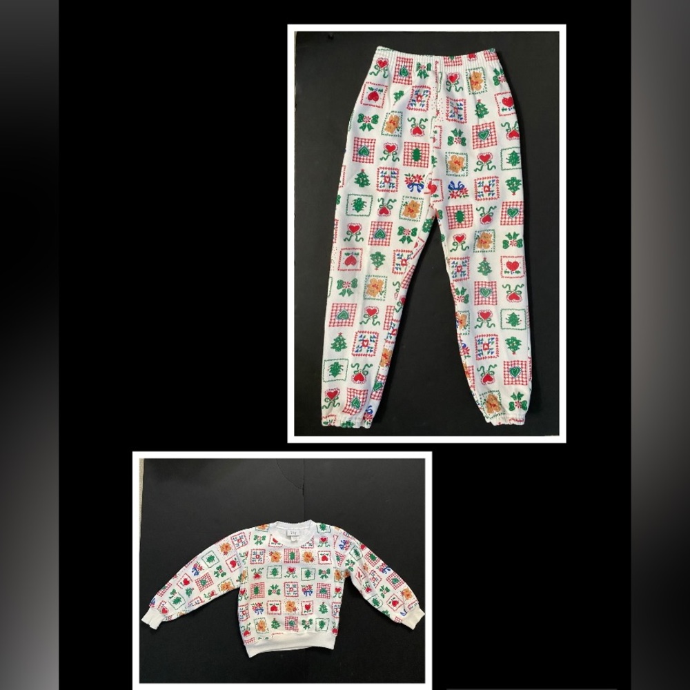 Vintage 955 Kids 1990s vintage fleece pajamas set Christmas, medium 5/6